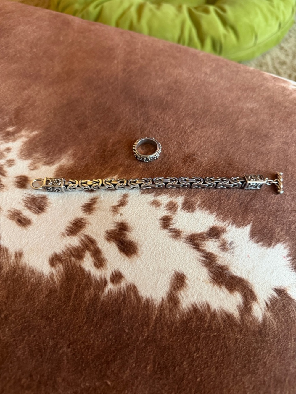 Intricate Sterling Silver Beaded Bracelet and Matching Ring With Floral Motif. - Picture 5 of 5